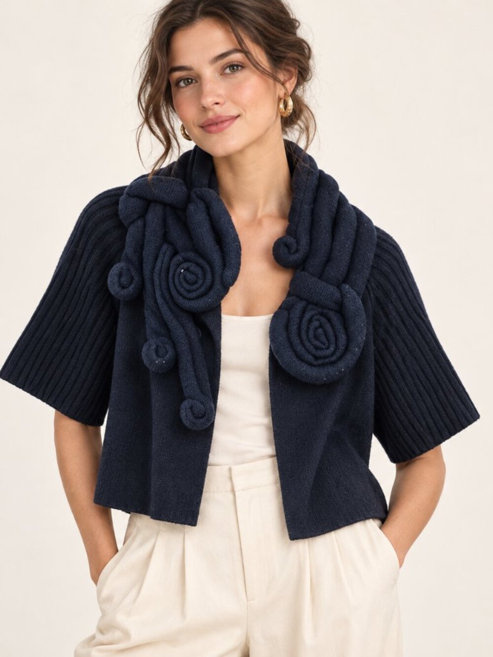 NEW Anthropologie Moth Black Rosette Cropped Cardigan